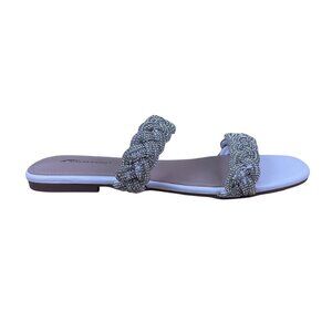 CaloLeyng Women’s White Rhinestone Braided Strap Slide Sandals Size US 11